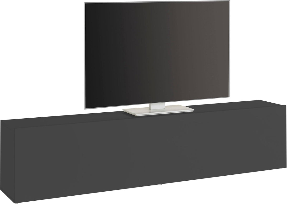 Porta TV ECHO antracite opaco visto di tre quarti, superficie liscia senza ante, sfondo bianco #colore_Antracite Opaco