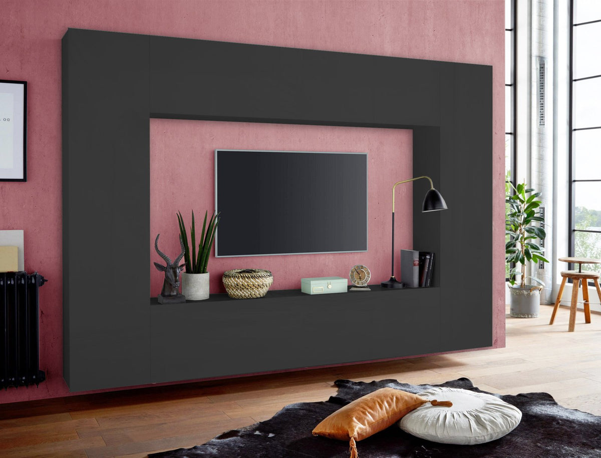 Mobile a parete nero opaco con nicchia TV, non la colonna ECHO #colore_Antracite Opaco