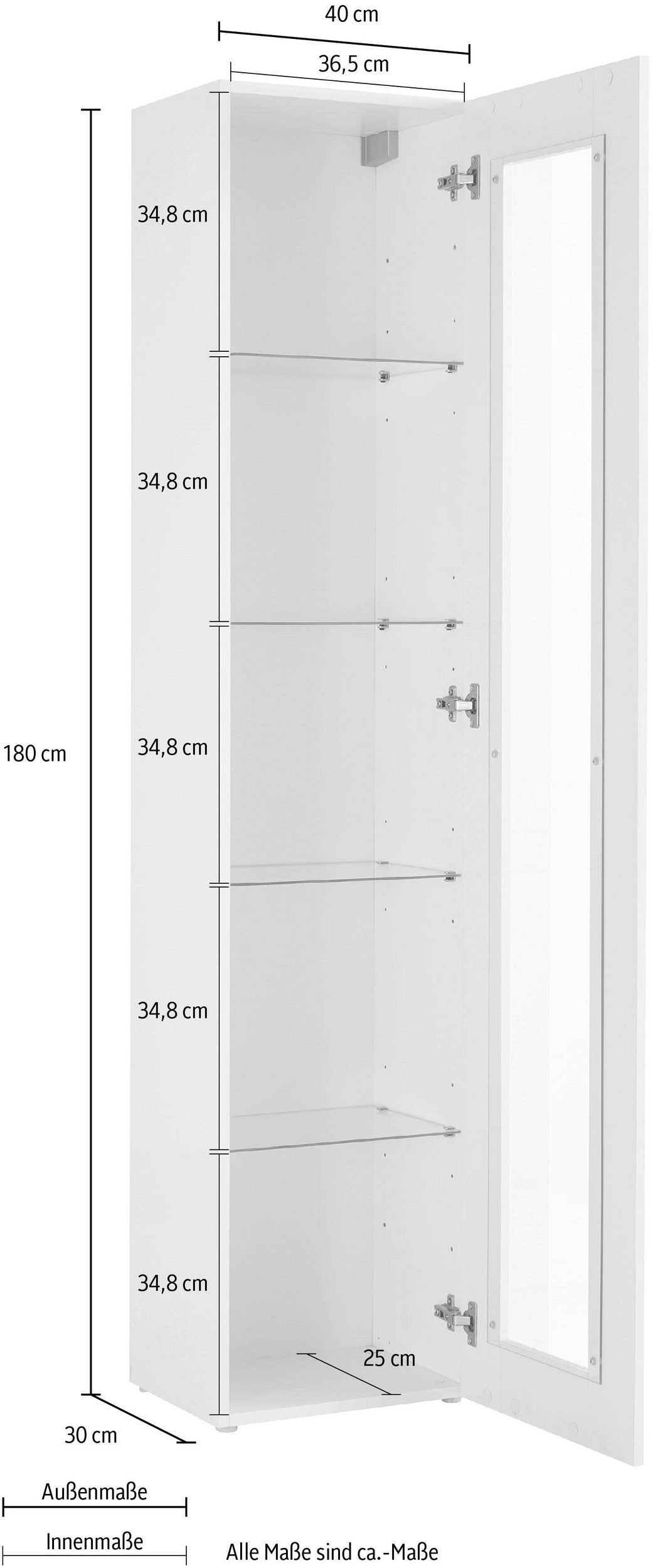 Vetrina ECHO antracite opaco con misure quotate: 40 cm di larghezza, 180 cm di altezza #colore_Antracite Opaco