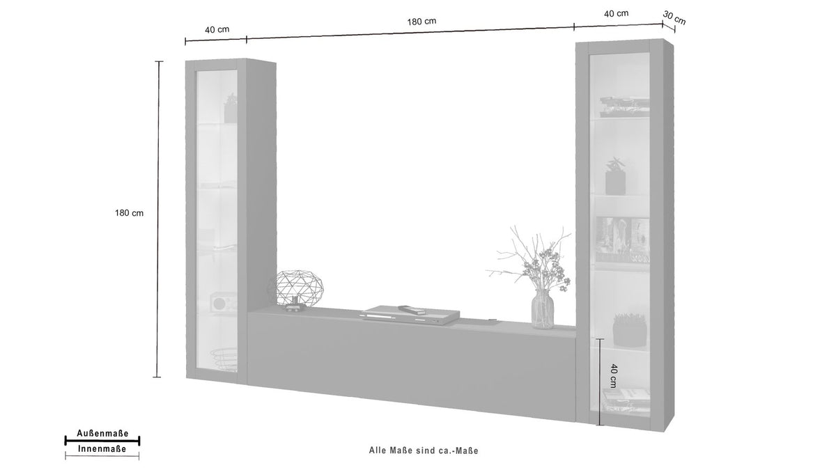 ECHO 12 antracite opaco frontale con quote 180 cm e 40 cm #colore_Antracite Opaco