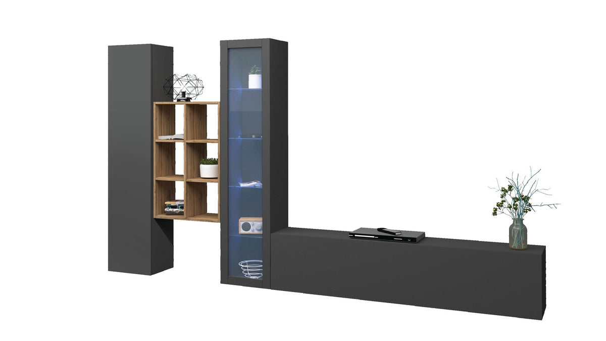 Parete attrezzata ECHO antracite opaco su fondo bianco con libreria a sei vani #colore_Antracite Opaco