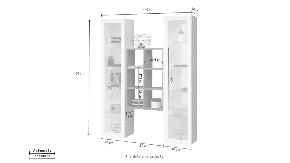 Misure della parete attrezzata ECHO 19 bianco lucido: 180 cm di altezza e 140 di larghezza #colore_Bianco Lucido