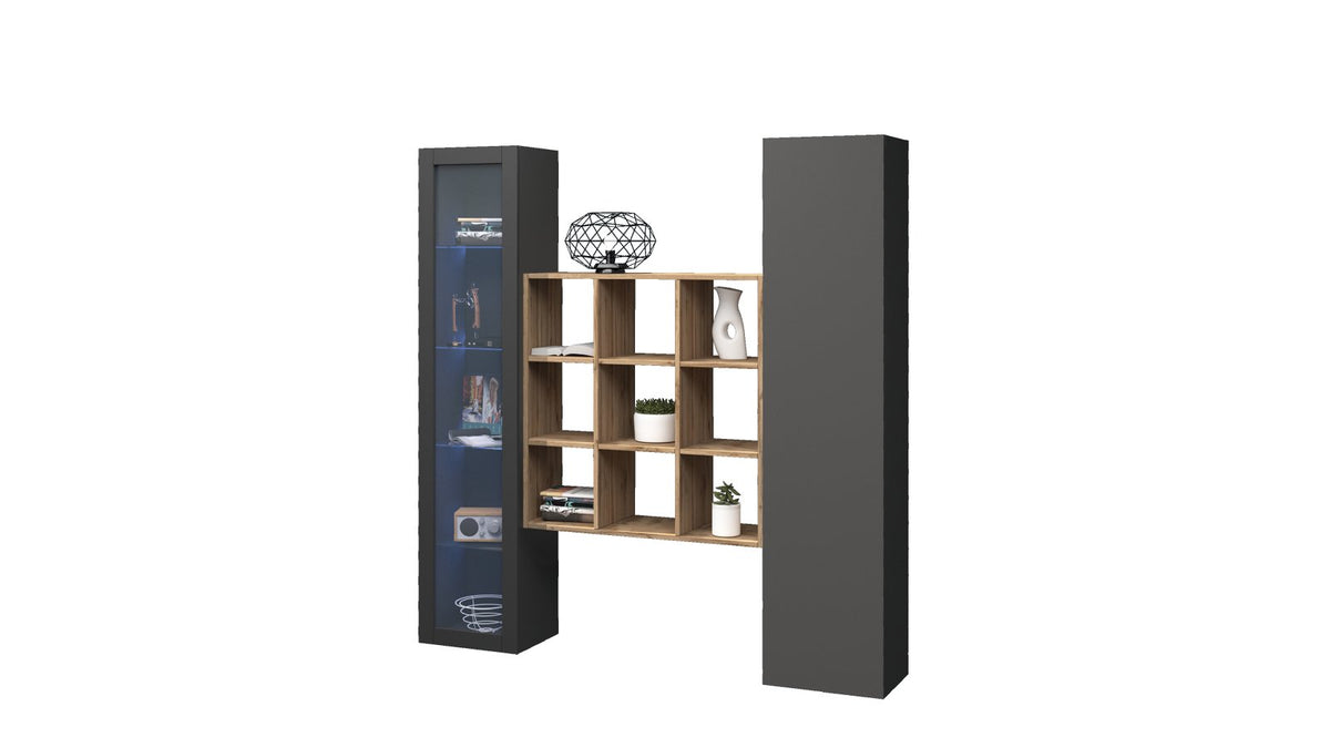 Parete attrezzata ECHO antracite opaco frontale su fondo bianco con libreria centrale #colore_Antracite Opaco