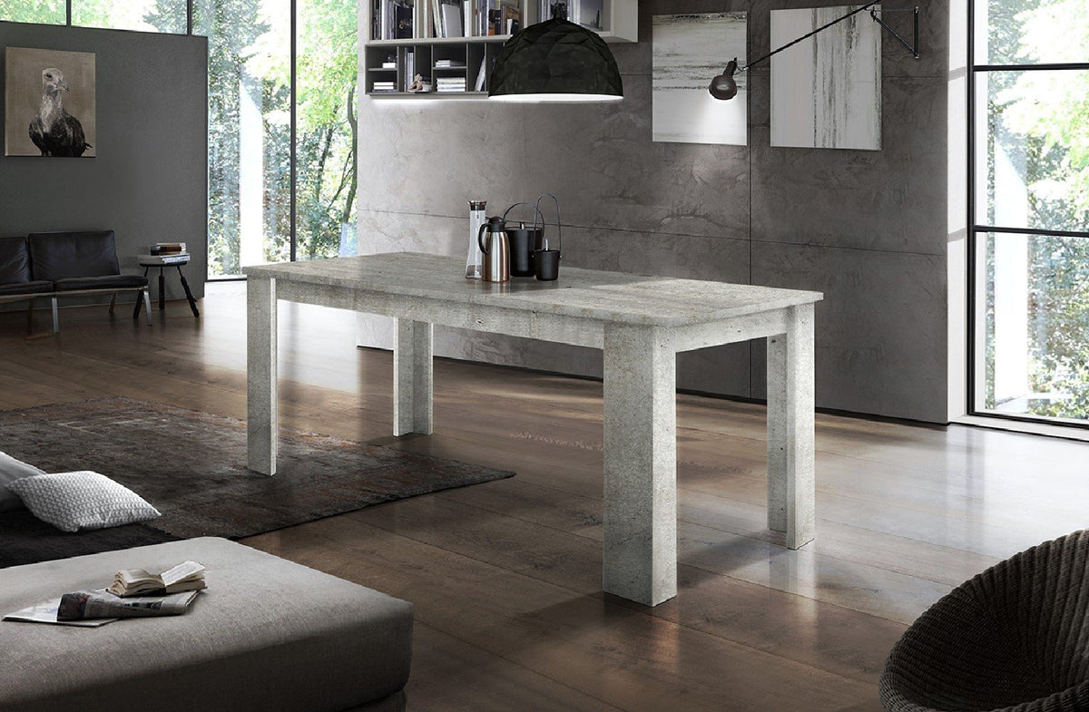 Tavolo da pranzo LYRA bianco lucido e cemento chiuso con venature simili al marmo #colore_Bianco Lucido/Cemento