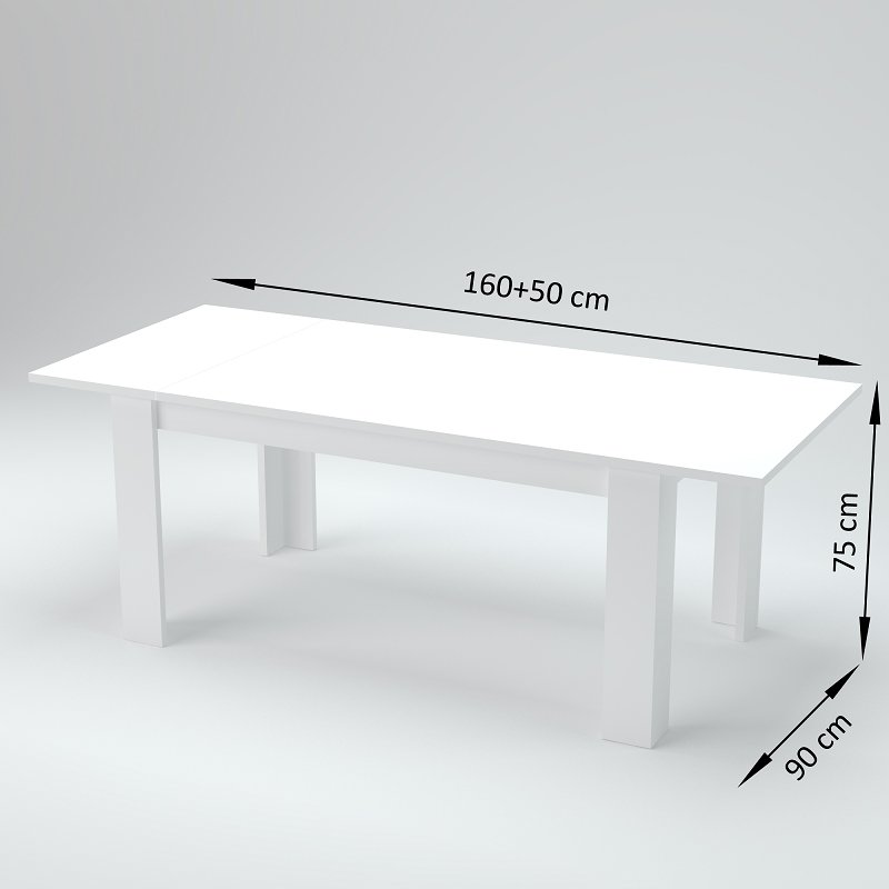 Misure del tavolo da pranzo LYRA bianco lucido e cemento: 160+50 cm di lunghezza #colore_Bianco Lucido/Cemento