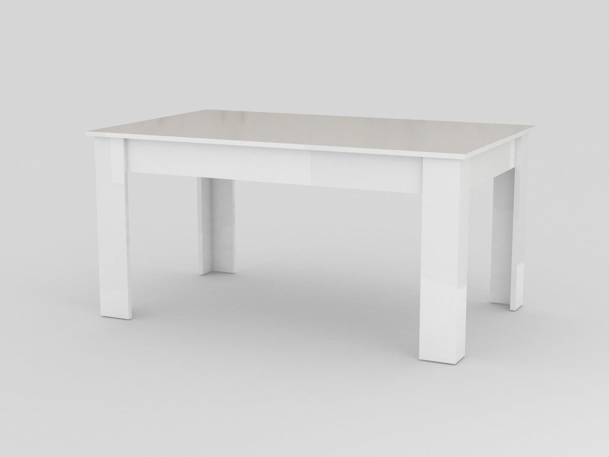 Tavolo da pranzo LYRA bianco lucido e cemento chiuso su fondo grigio neutro #colore_Bianco Lucido/Cemento