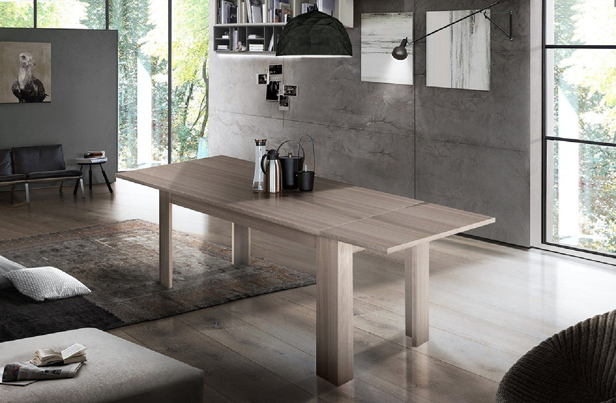 Tavolo LYRA olmo allungato con prolunga inserita su un lato corto, ambiente moderno #colore_Olmo