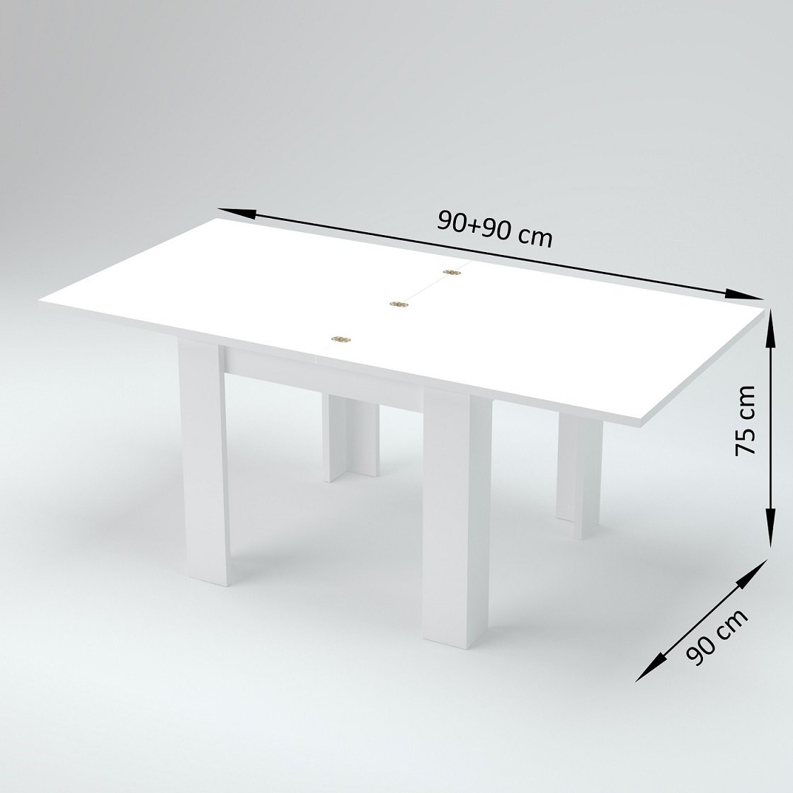 Misure del tavolo LYRA: 90+90 cm di lunghezza, 90 cm di profondità, 75 cm di altezza #colore_Bianco Lucido