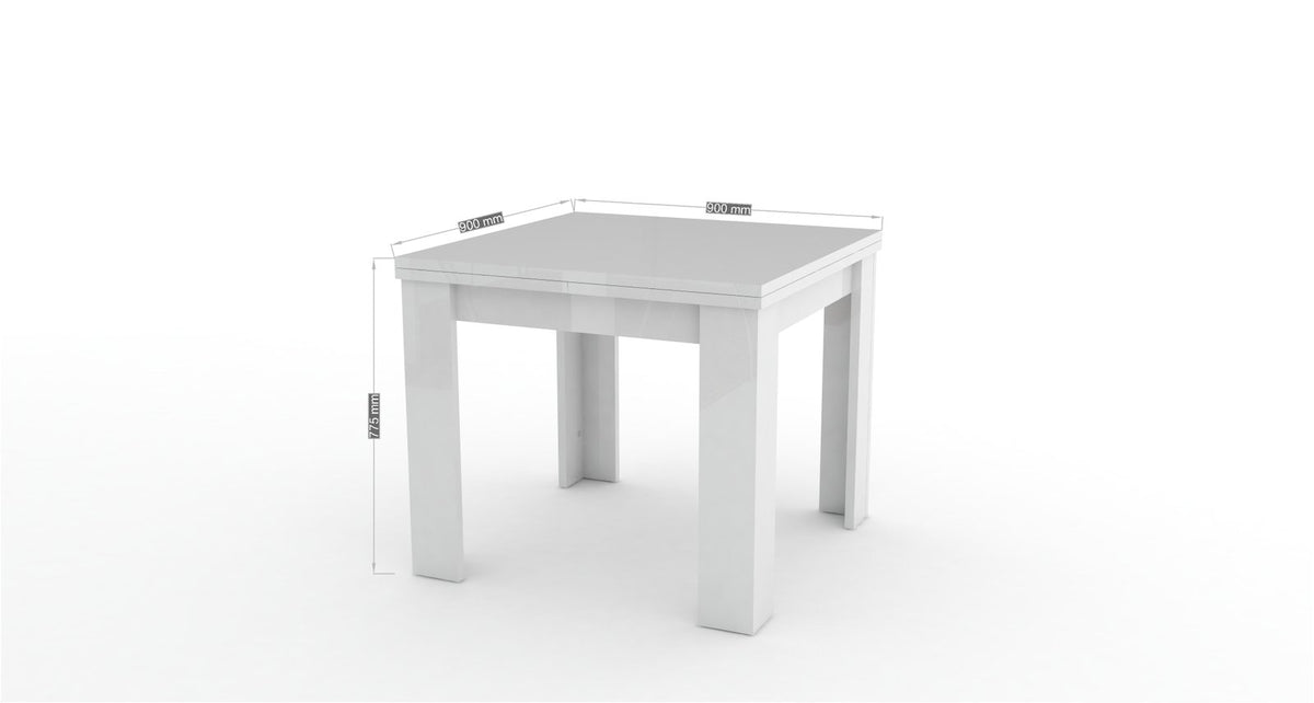 Tavolo LYRA bianco larice chiuso su sfondo bianco con quote in millimetri #colore_Bianco Larice