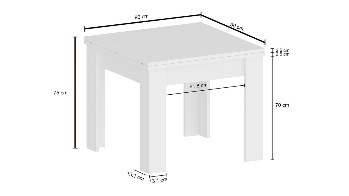 Misure del tavolo LYRA tortora quadrato: 90 cm per lato, 75 cm di altezza #colore_Antracite Opaco