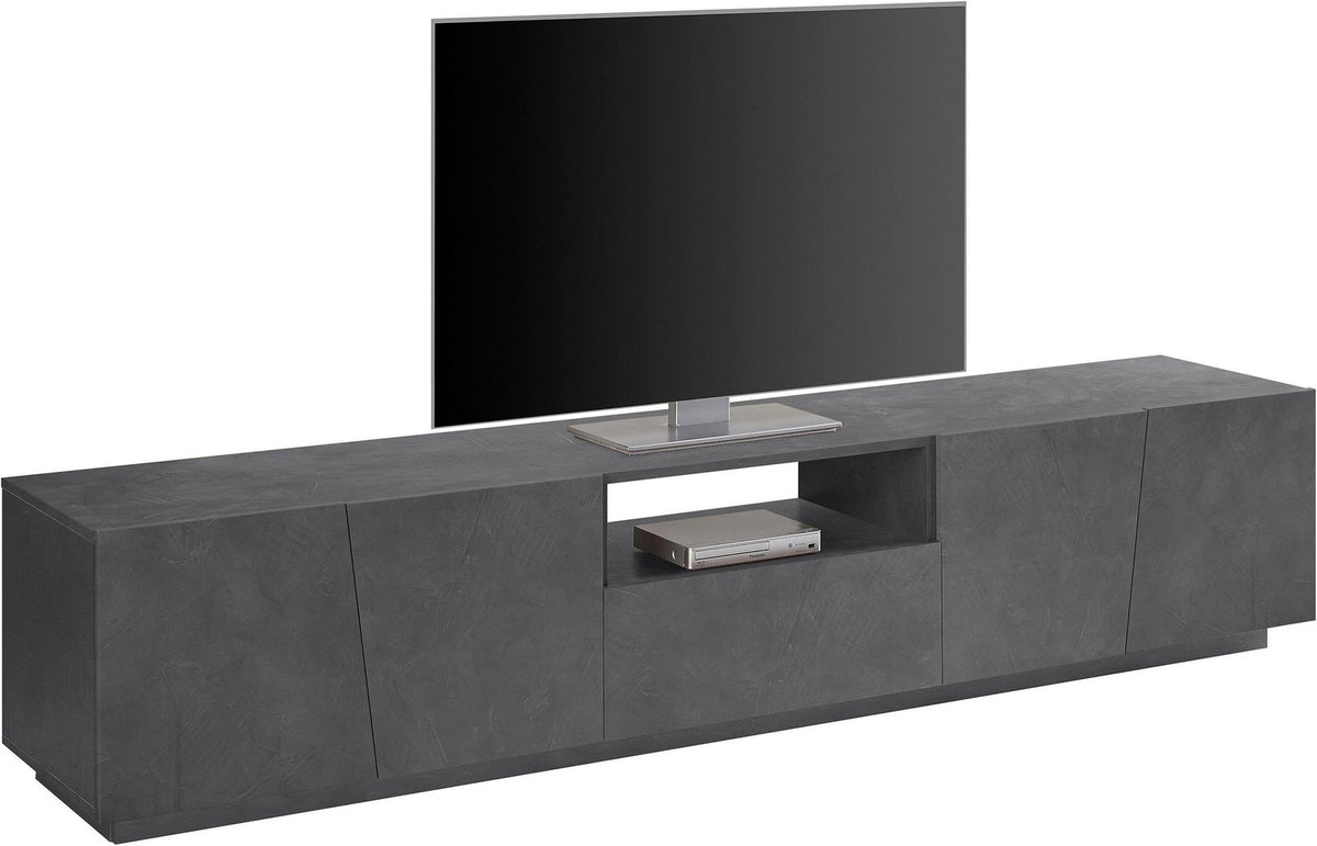 Porta TV GALAXIA ardesia su sfondo bianco, quattro ante battenti e vano centrale aperto #colore_Ardesia