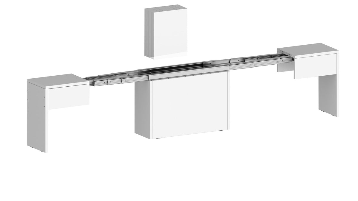 Render ORION bianco lucido di panca allungabile con guide telescopiche in estensione #colore_Bianco Lucido