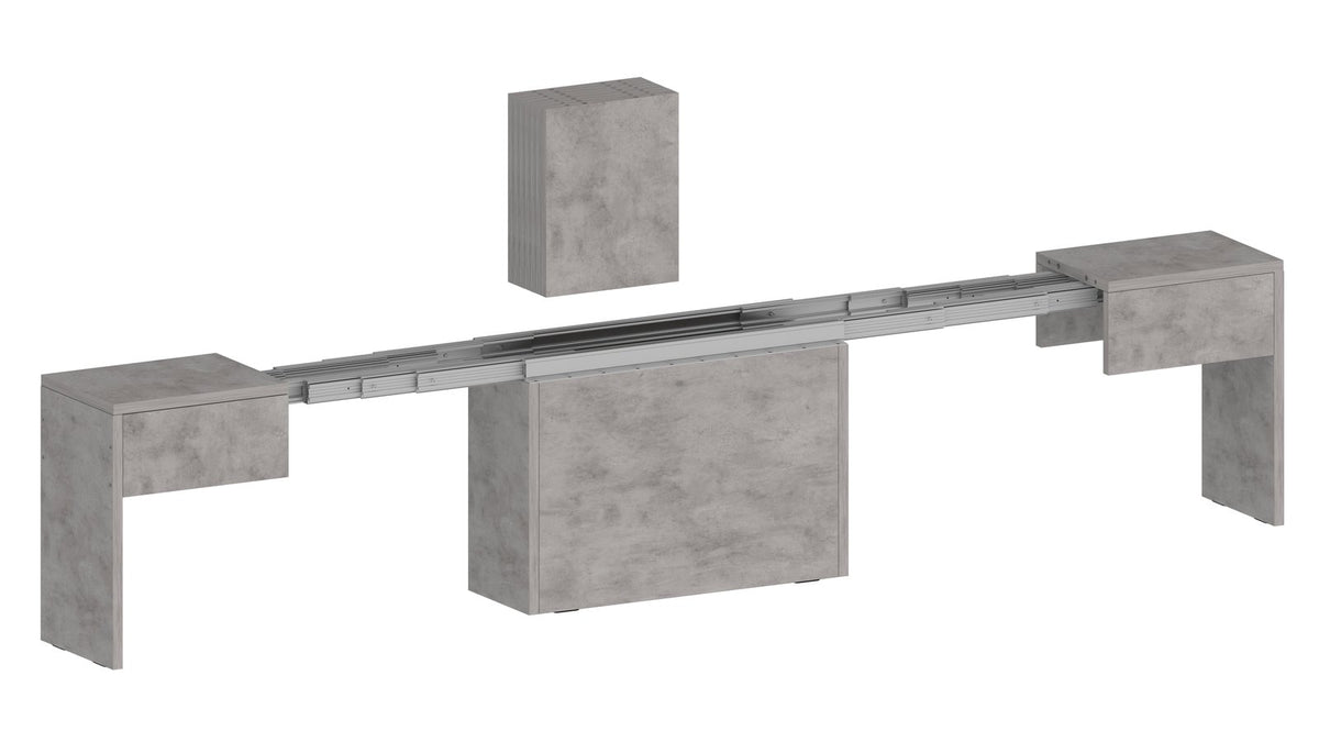 Render ORION cemento bronx smontato con guida telescopica metallica tra i pezzi #colore_Cemento Bronx