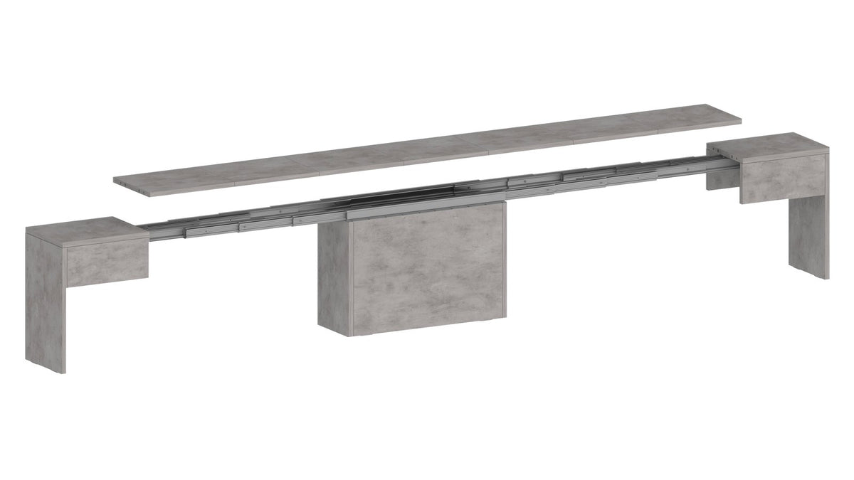 Render ORION cemento bronx in esploso con guide telescopiche metalliche scure #colore_Cemento Bronx