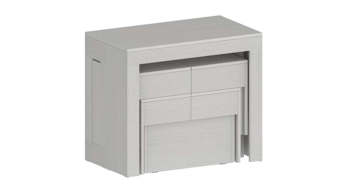 Render ORION bianco larice di mobile basso con due cassetti e anta scorrevole #colore_Bianco Larice