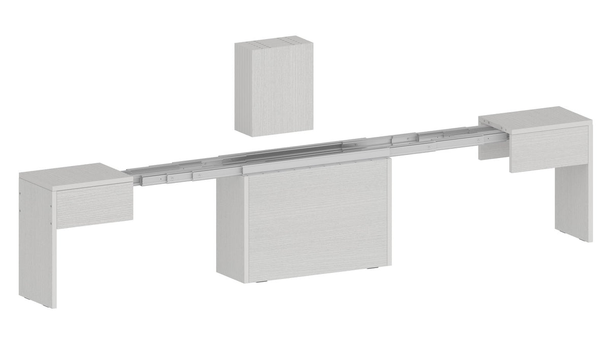 Render ORION bianco larice con guida metallica a binari e blocco verticale sospeso #colore_Bianco Larice
