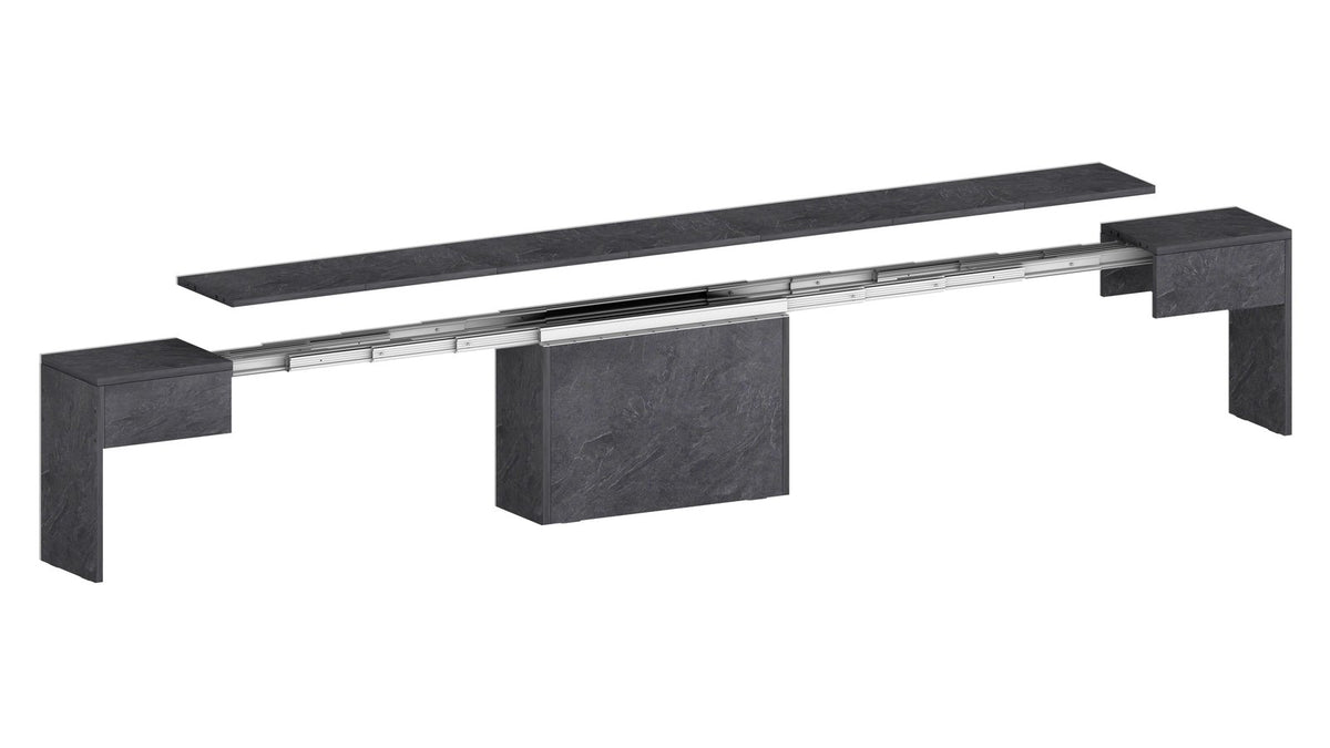 Render ORION ardesia in esploso con guide telescopiche argentate e piano sollevato #colore_Ardesia