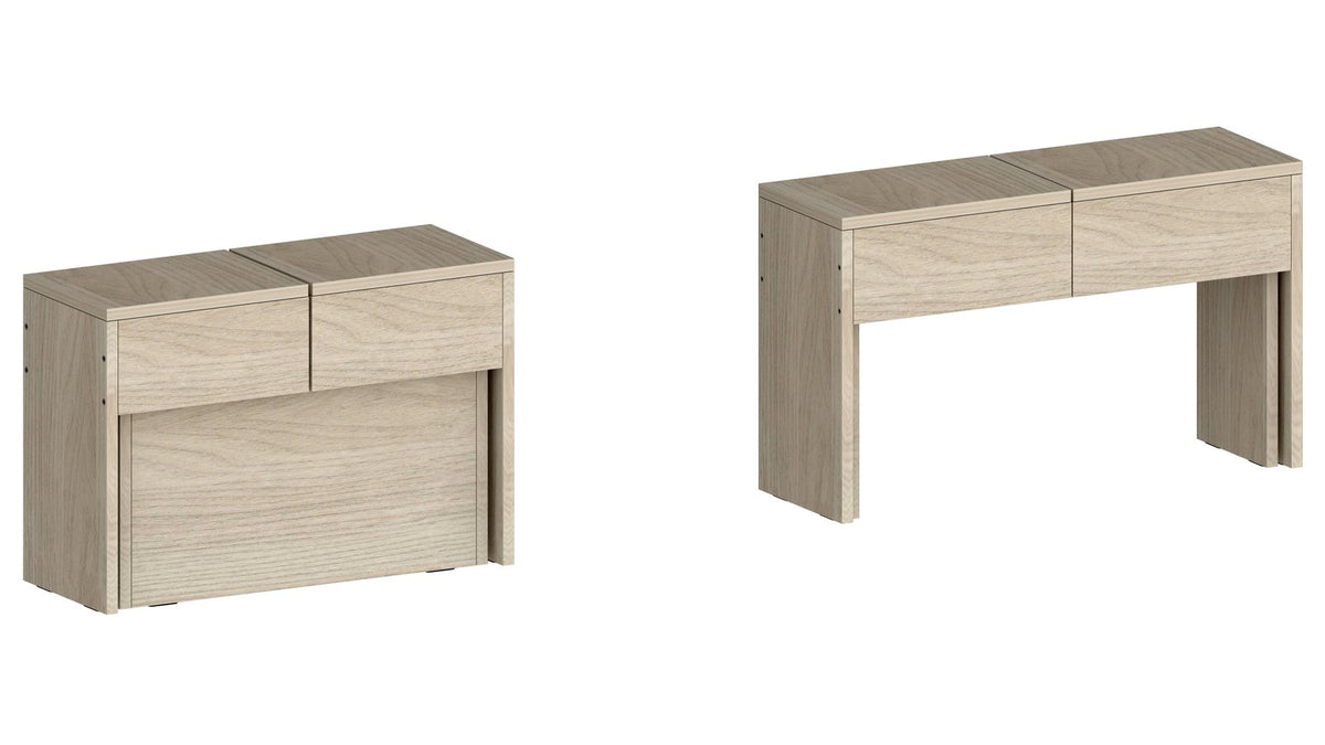 Due render ORION olmo chiuso e allungato affiancati su fondo bianco #colore_Olmo