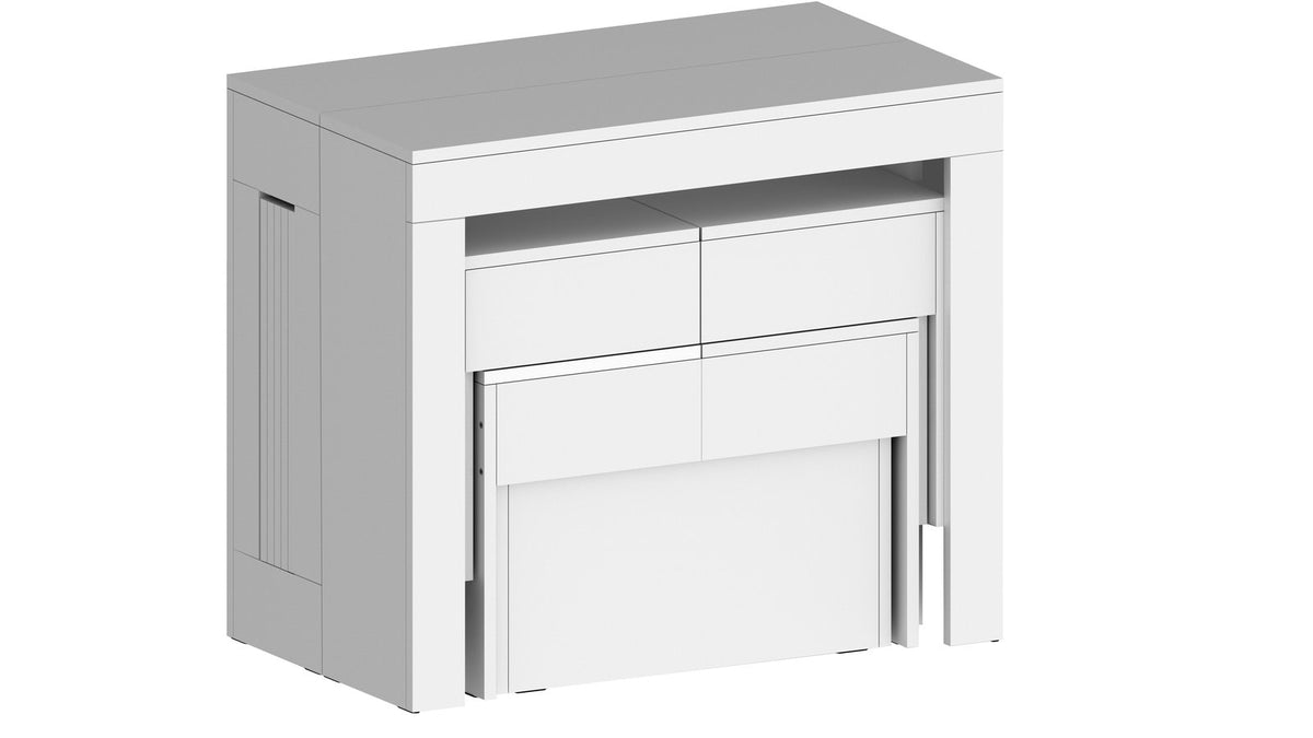 Render ORION bianco lucido con due cassetti e lastra scorrevole sul fronte #colore_Bianco Lucido