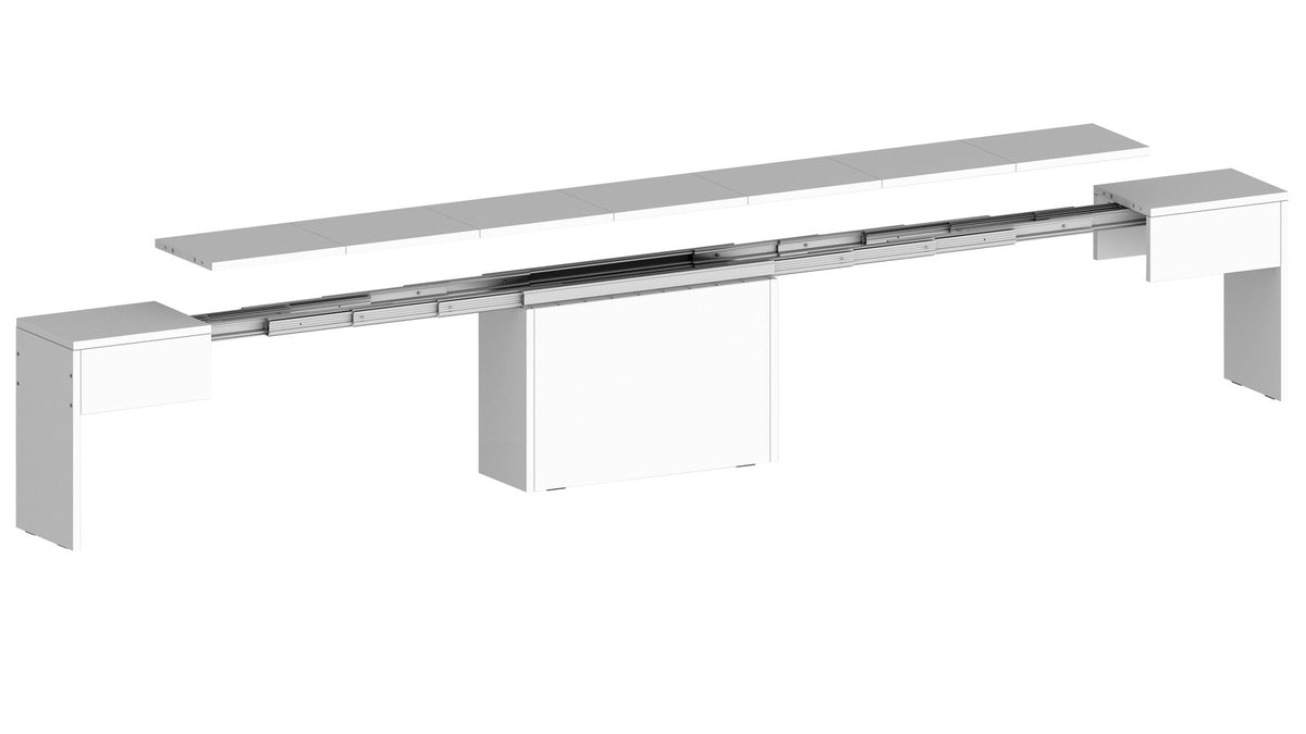 Render esploso ORION bianco lucido con guide telescopiche e liste piane #colore_Bianco Lucido