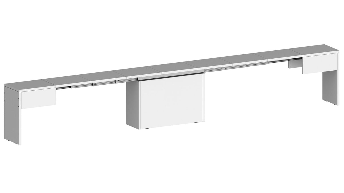 Render ORION bianco lucido molto allungato con guide metalliche visibili #colore_Bianco Lucido
