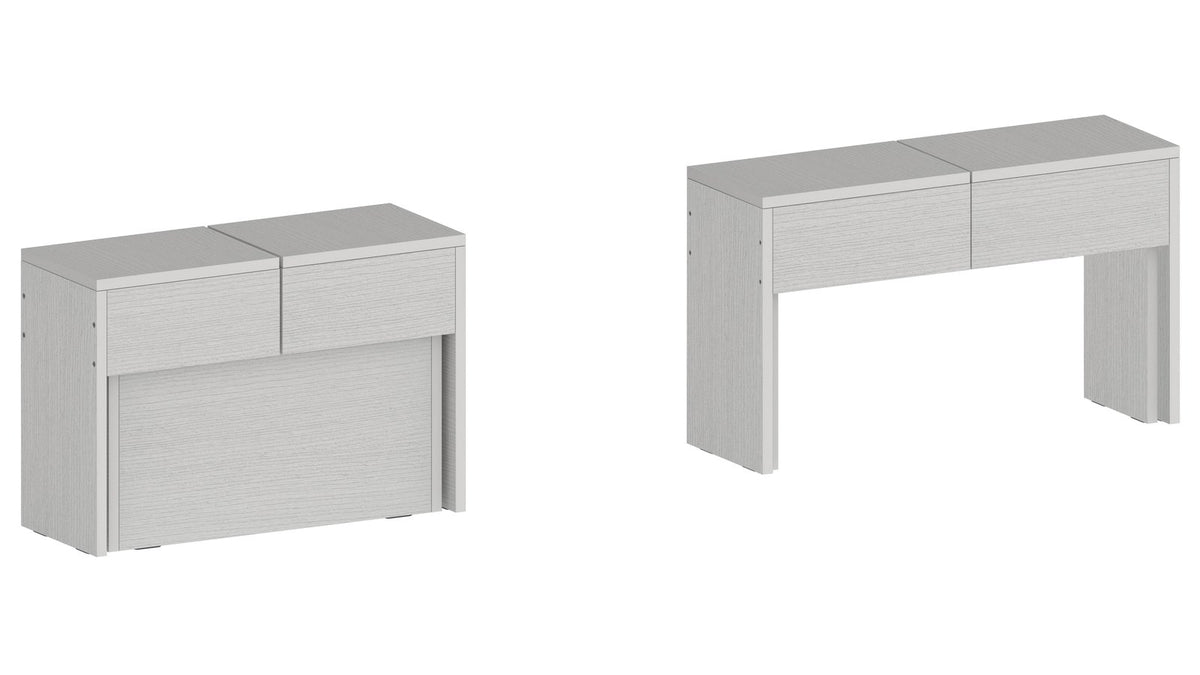 Due viste ORION bianco larice affiancate su fondo bianco, frontale e laterale #colore_Bianco Larice