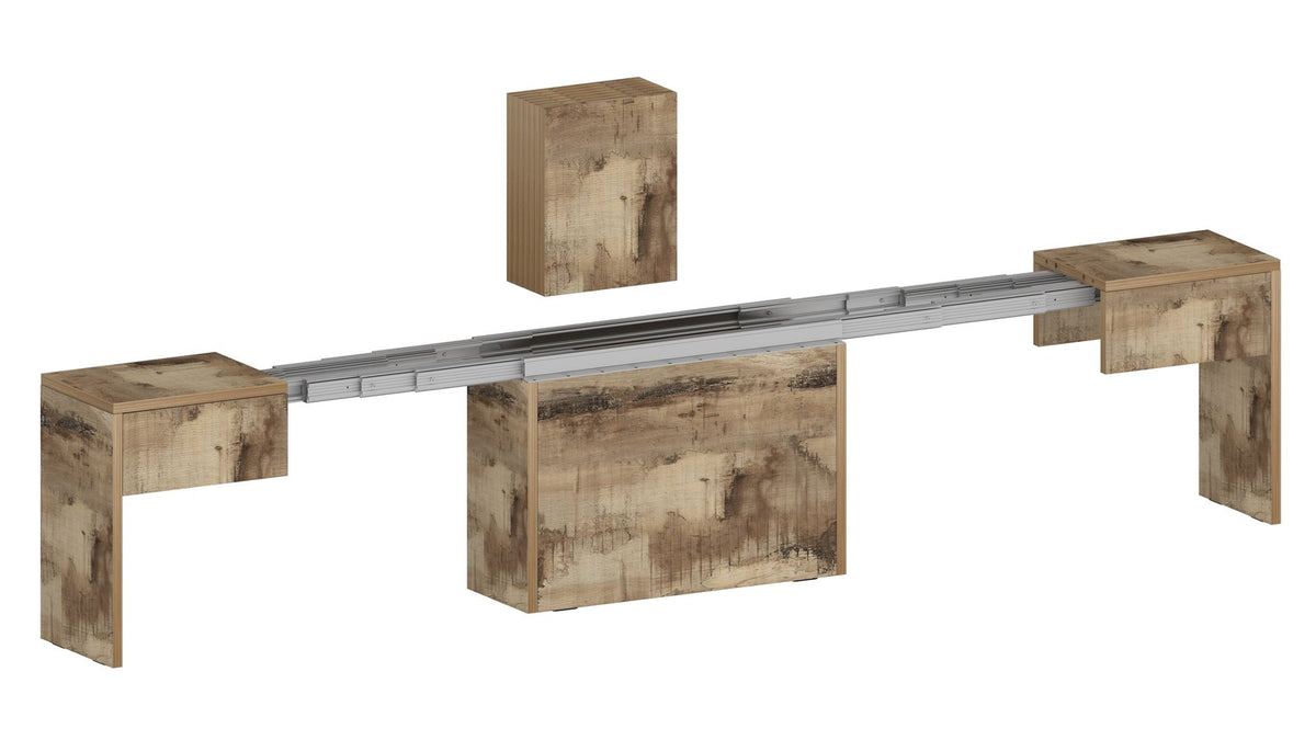 Render esploso ORION acero pereira con guida argentata e pannello sospeso #colore_Acero Pereira