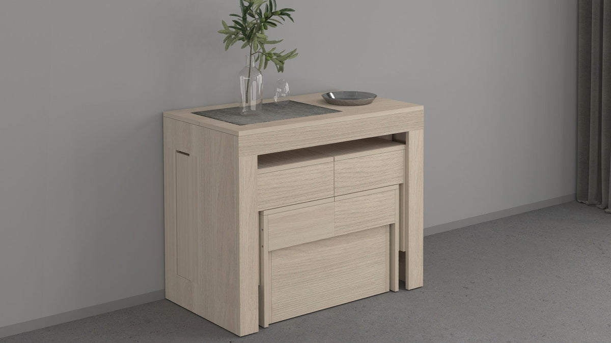 Render mobile ORION olmo sbiancato con inserto in pietra sul piano #colore_Olmo