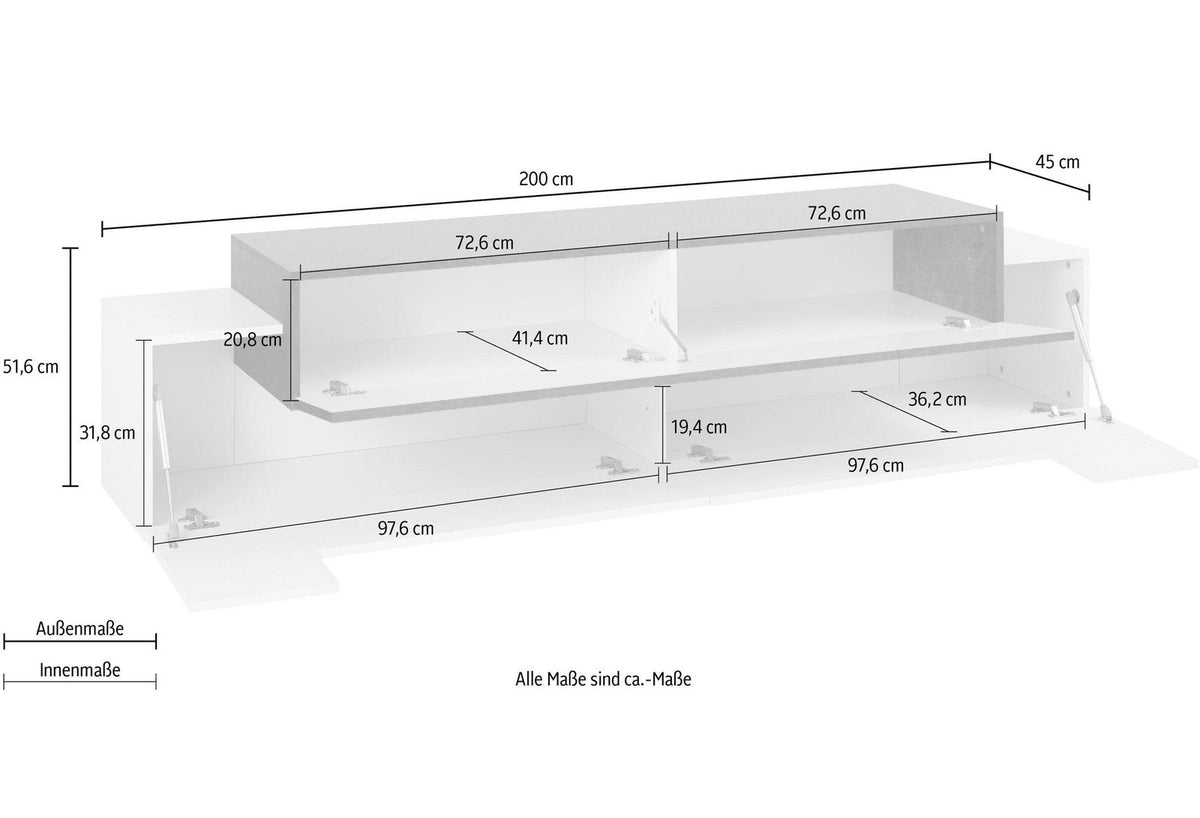 Disegno quotato del porta TV CELESTIA cashmere con misure in centimetri #colore_Cashmere