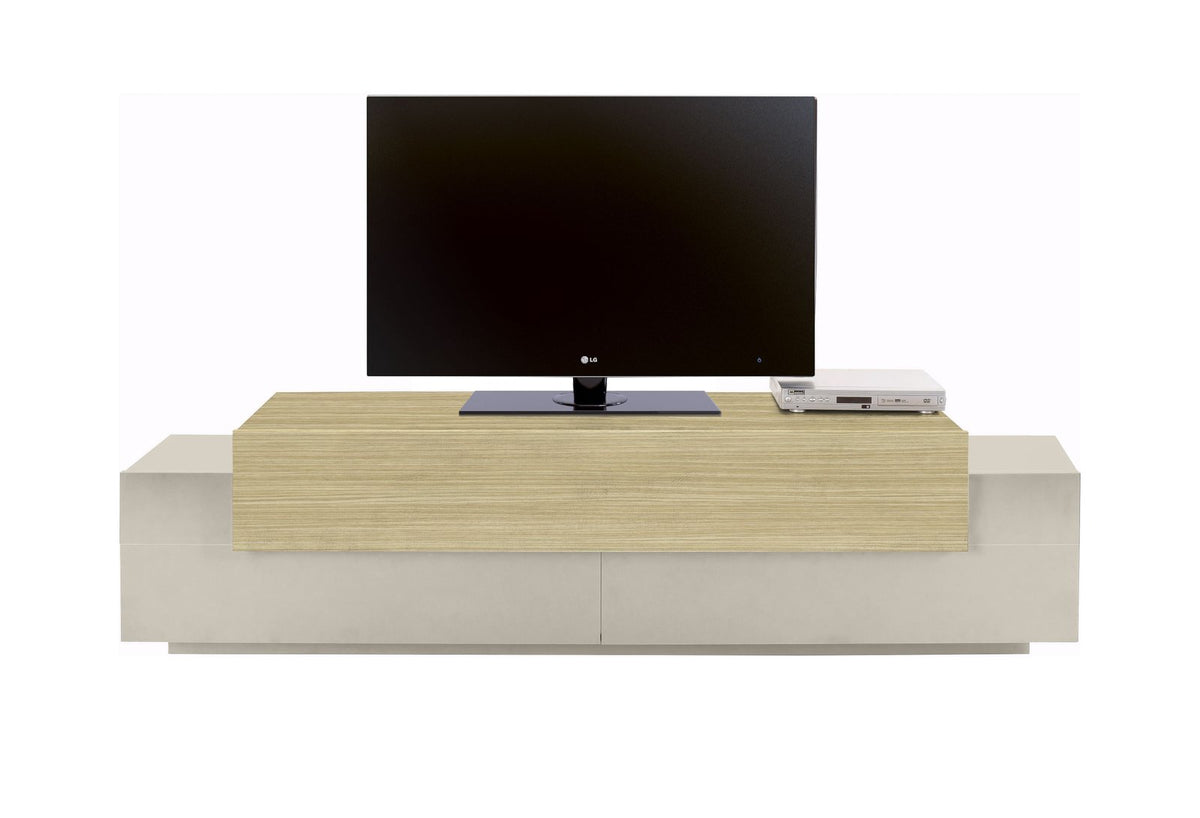 Porta TV CELESTIA cashmere con ribalta in rovere, vista frontale #colore_Cashmere