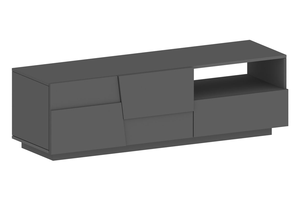 Render del porta TV INFINITY antracite opaco su base sottile, vista frontale e laterale #colore_Antracite Opaco