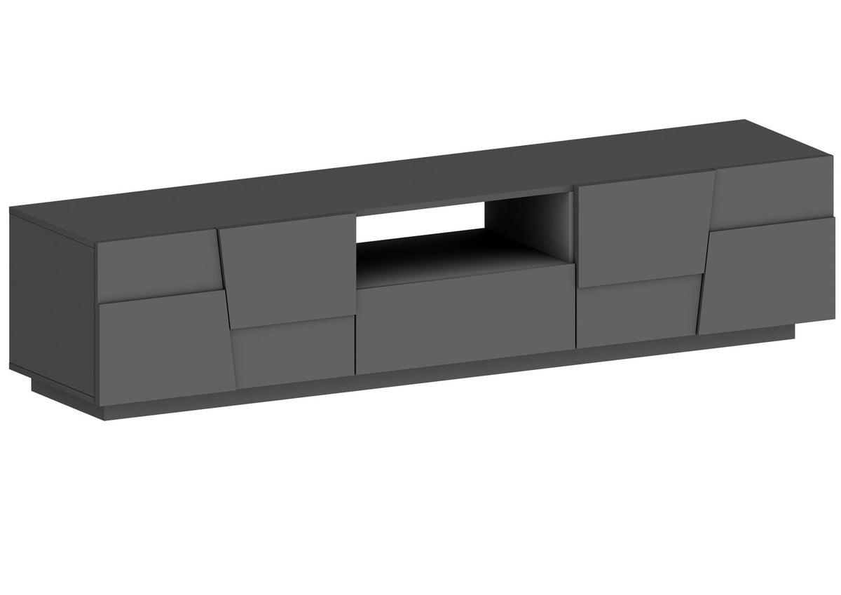 Porta TV INFINITY antracite opaco in render su fondo bianco, vista dall'alto con nicchia centrale #colore_Antracite Opaco
