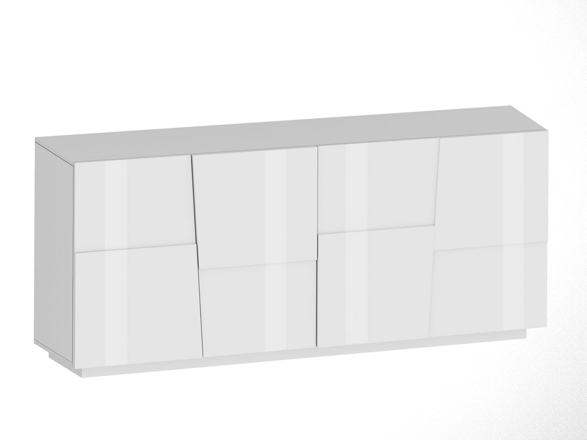 Credenza INFINITY bianco lucido su fondo bianco, vista di tre quarti dei pannelli laterali #colore_Bianco Lucido