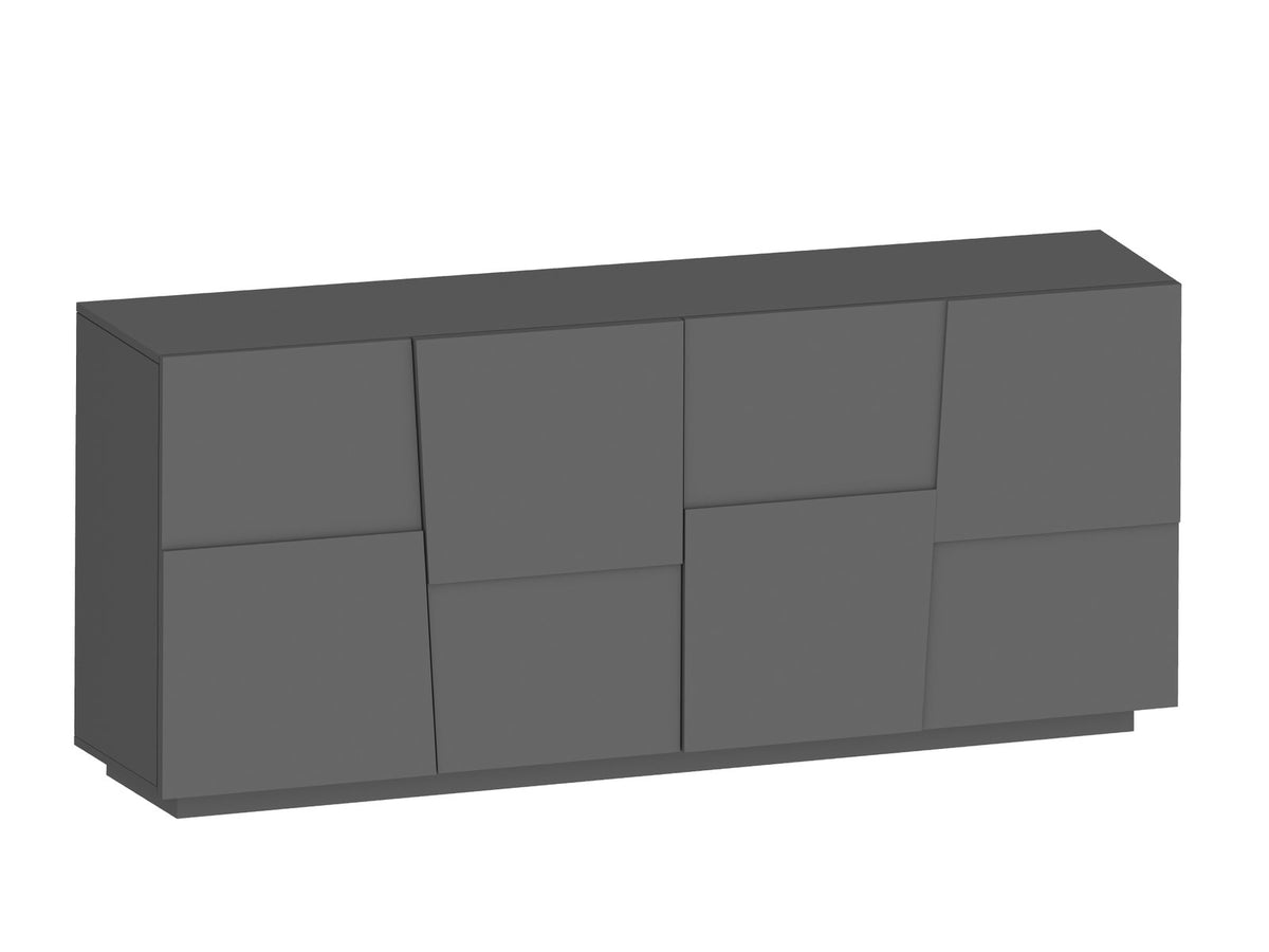 Render 3D della credenza INFINITY antracite opaco con quattro ante a pannello sfalsato #colore_Antracite Opaco