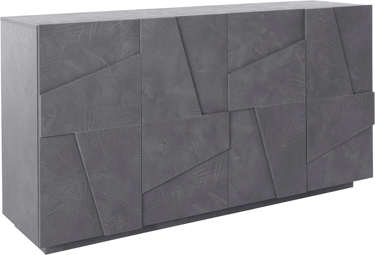 Credenza PULSE ardesia su sfondo bianco, vista tre quarti con rilievi a spicchi triangolari #colore_Ardesia