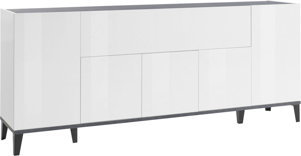 Credenza ARTEMIS bianco opaco ripresa di tre quarti con ribalta centrale