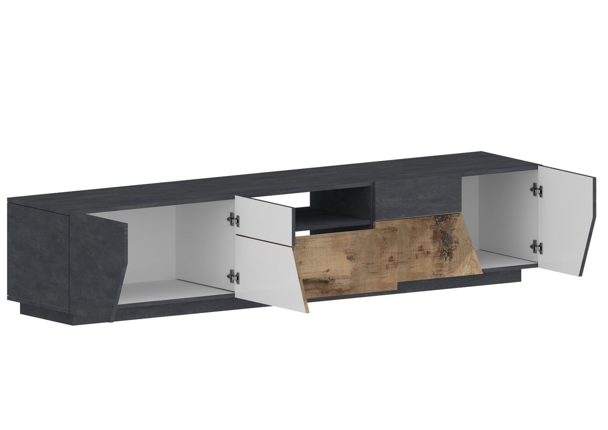 Porta TV NEBULA antracite opaco con ante interne bianche e fronte in legno #colore_Antracite Opaco