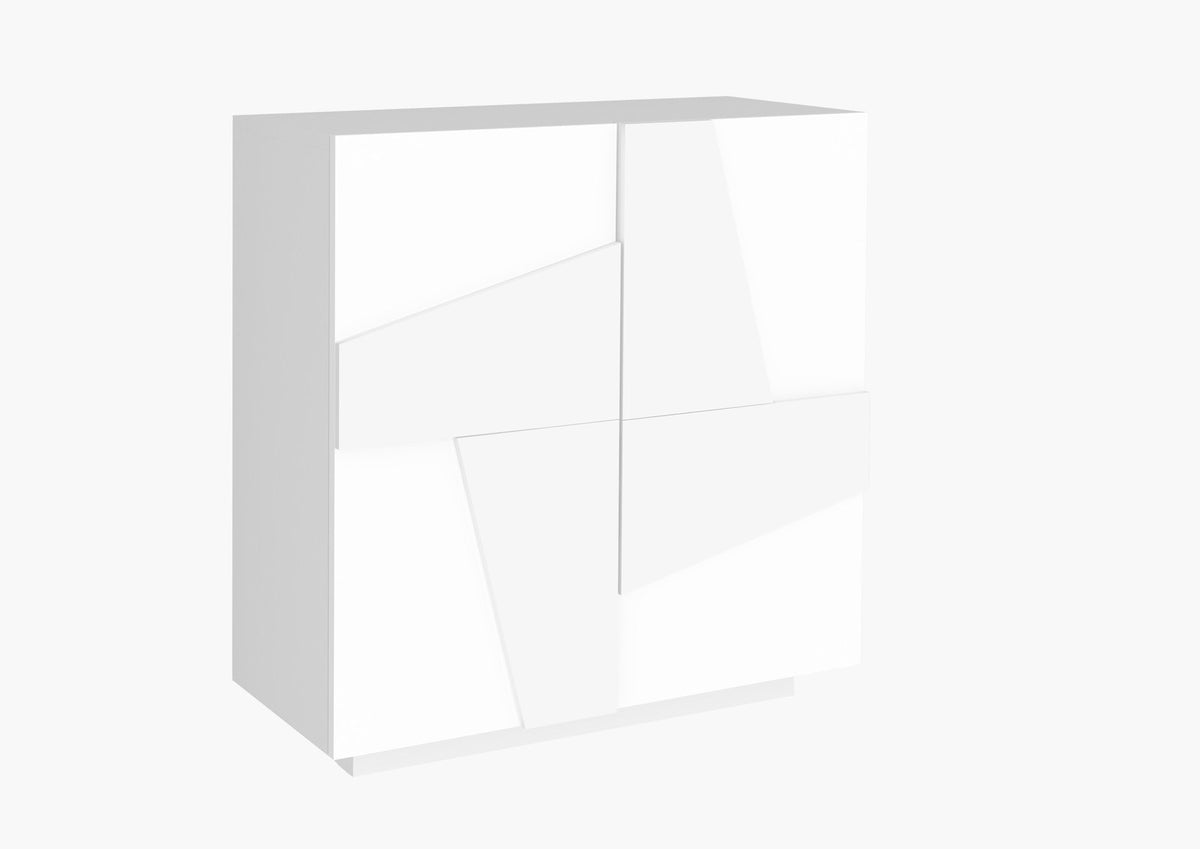 Render della scarpiera PULSE bianco lucido su fondo bianco, ante chiuse, vista tre quarti #colore_Bianco Lucido