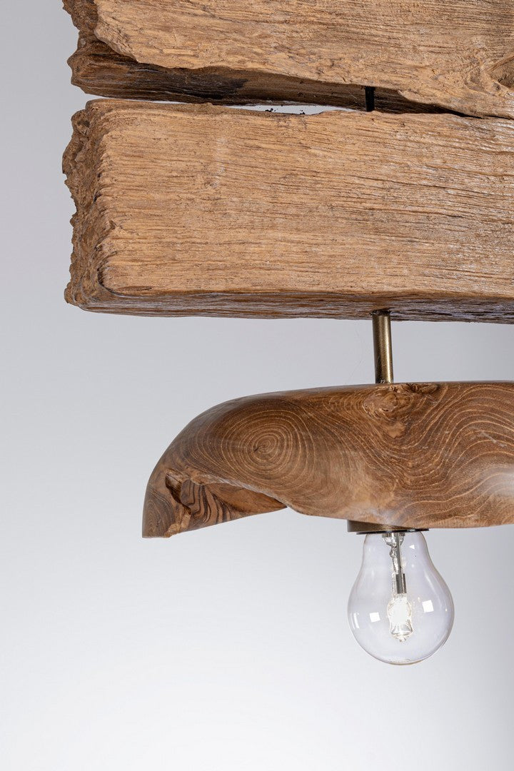 Lampadario a Trave in Legno di Teak Riciclato 3 Luci - ANANYA