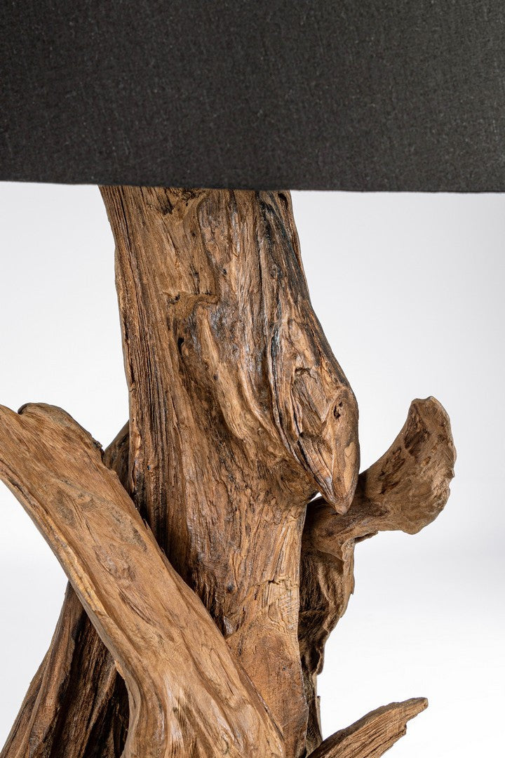 Lampada da Tavolo in Legno di Teak Riciclato con Paralume Blu H82 - ANANYA