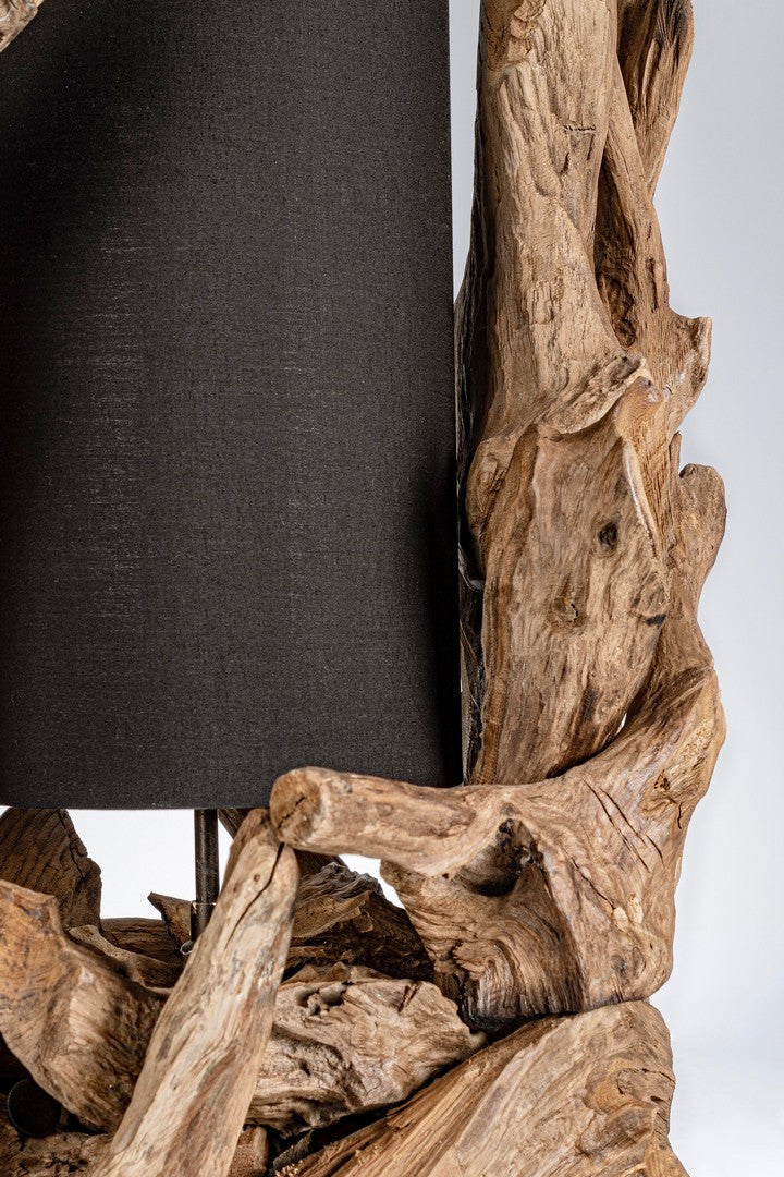 Lampada da Tavolo in Legno di Teak Riciclato con Paralume Nero H70 - ANANYA