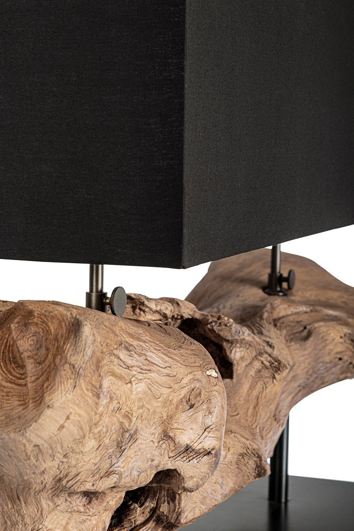 Lampada da Tavolo in Legno di Teak Riciclato con Paralume - ANANYA
