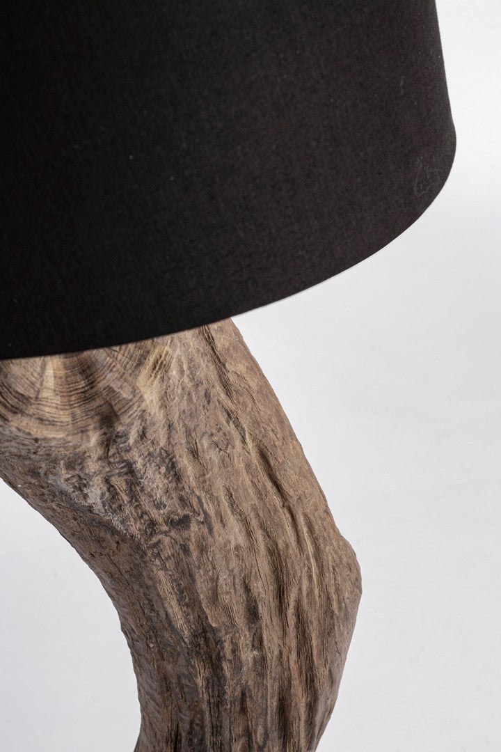Lampada Piantana in Legno di Teak Riciclato con Paralume Nero - ANANYA