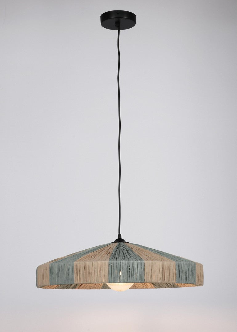 Lampadario a Sospensione in Rafia Naturale con Paralume Piatto Azzurro - MEI-WEN
