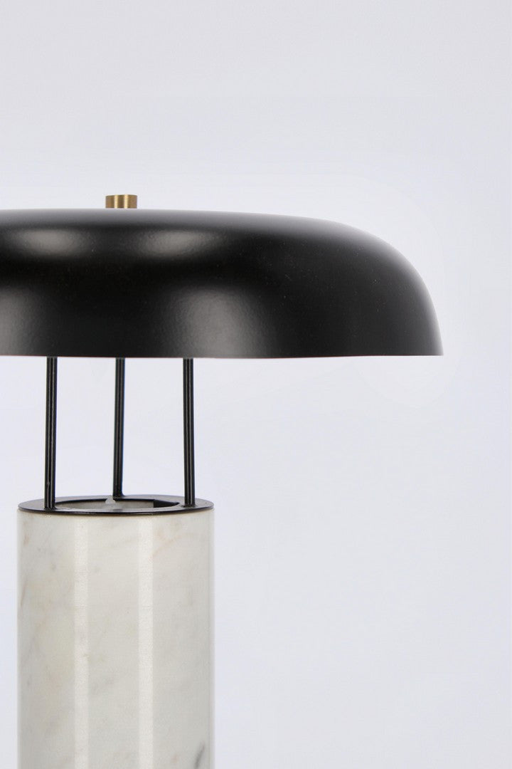 Lampada da Tavolo con Base in Marmo Bianco e Paralume Nero in Metallo - SHIORI