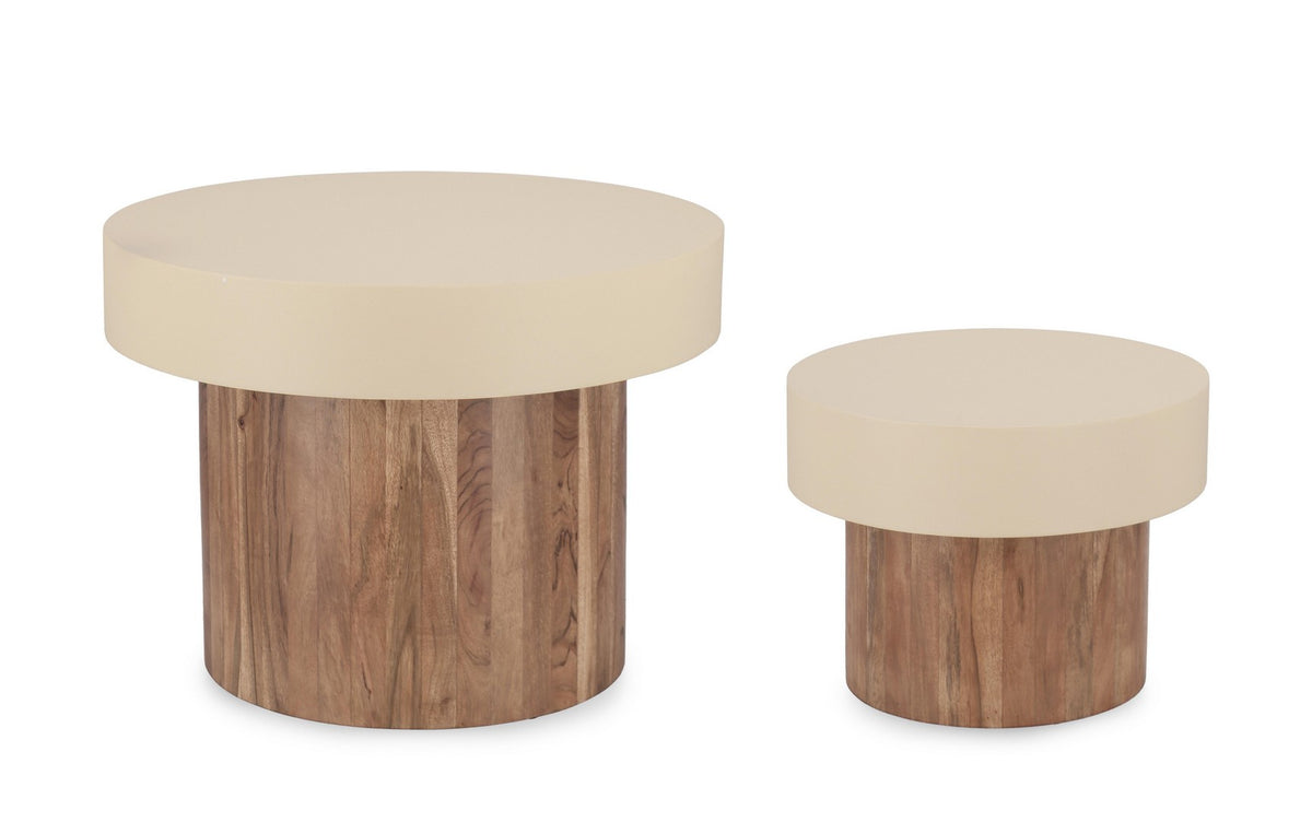 Set di 2 Tavolini Rotondi in Legno di Acacia e Acciaio Verniciato - ANANYA