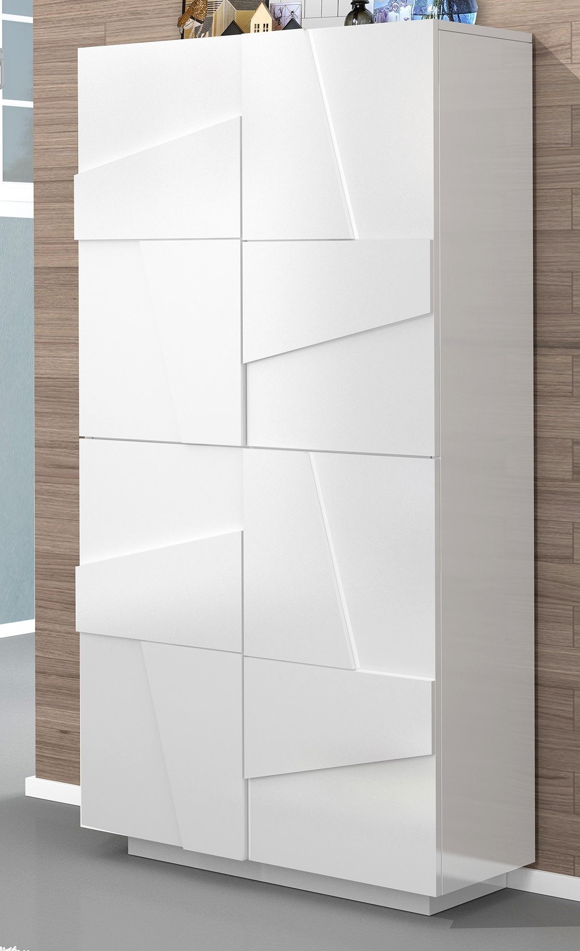Scarpiera a colonna PULSE bianco lucido ambientata in interno, vista di tre quarti #colore_Bianco Lucido
