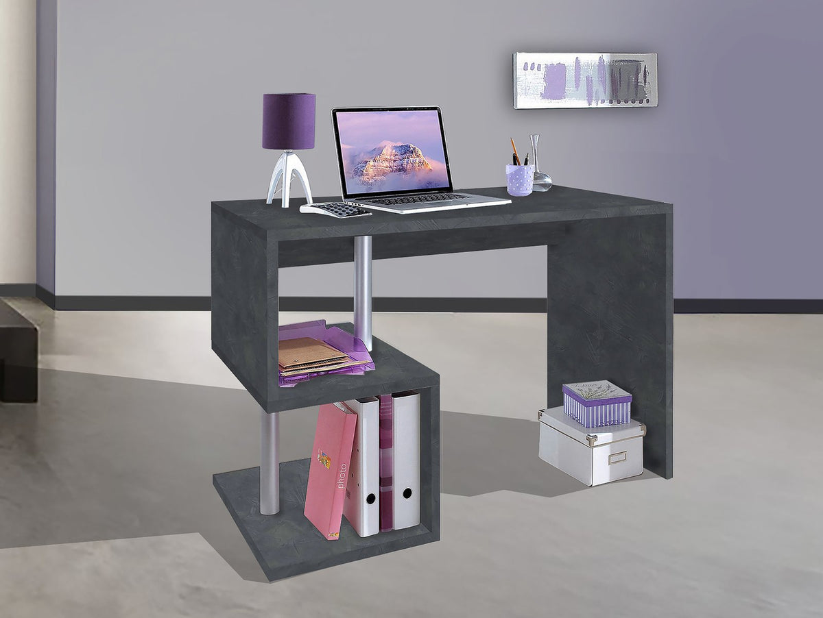 Scrivania HERMES antracite opaco in studio con faldoni, portatile e lampada viola #colore_Antracite Opaco