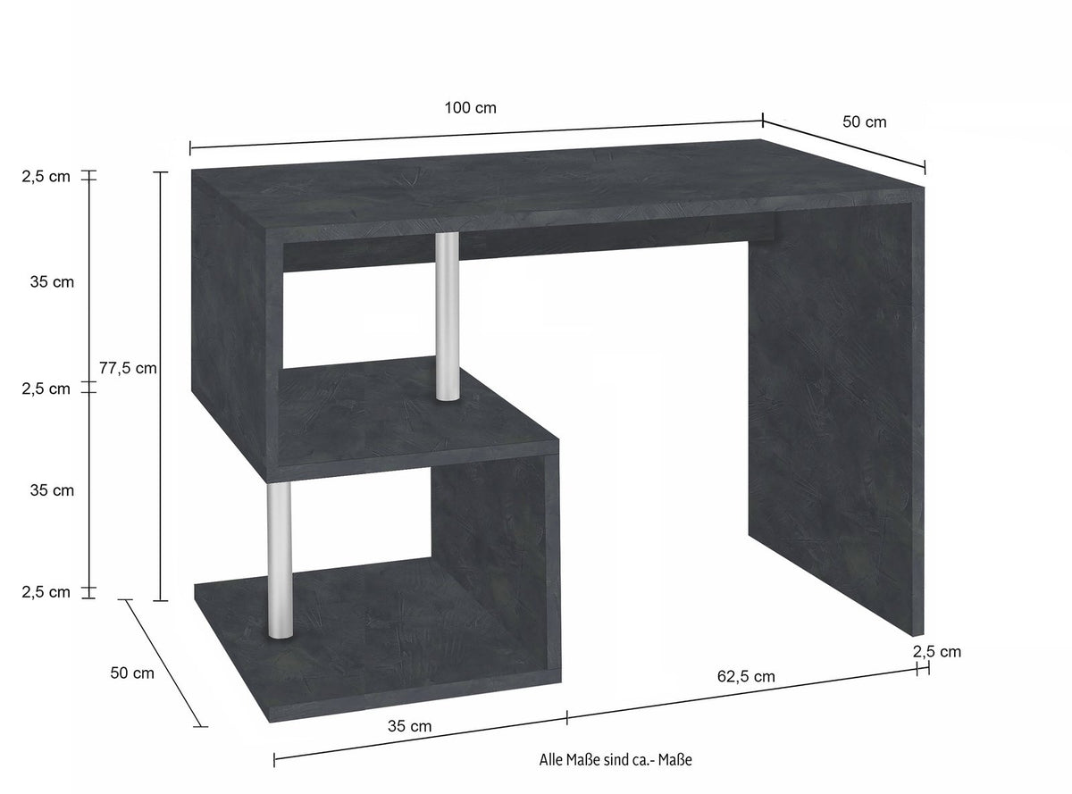 Misure della scrivania HERMES antracite opaco: piano da 100 cm e ripiani da 50 cm #colore_Antracite Opaco