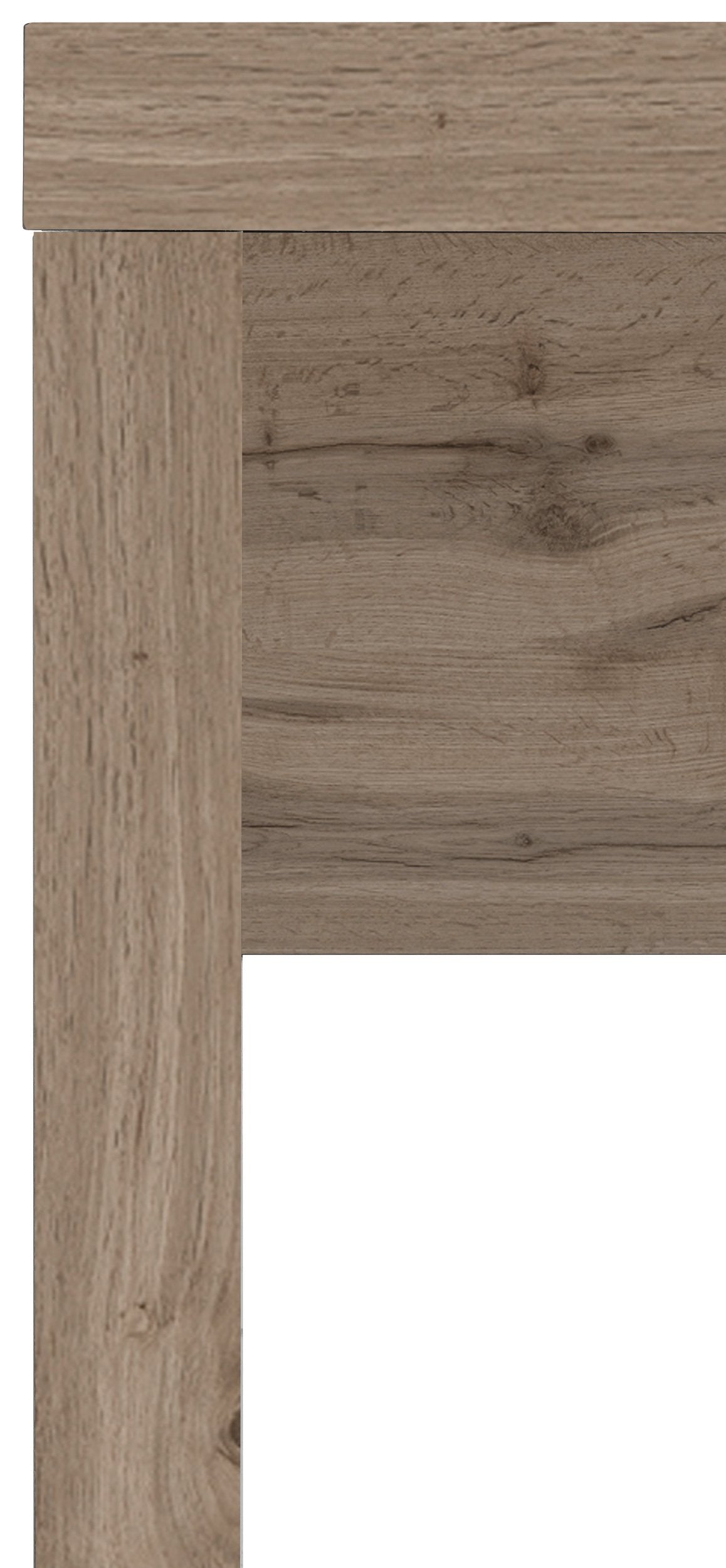 Dettaglio ravvicinato di angolo strutturale in legno rovere del mobile HERMES #colore_Rovere